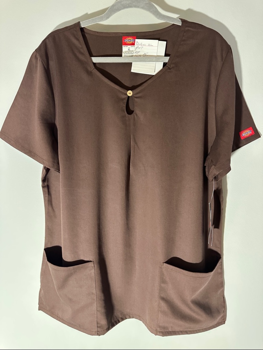 Dickies Women's Brown V-Neck Pocket Scrub Top
